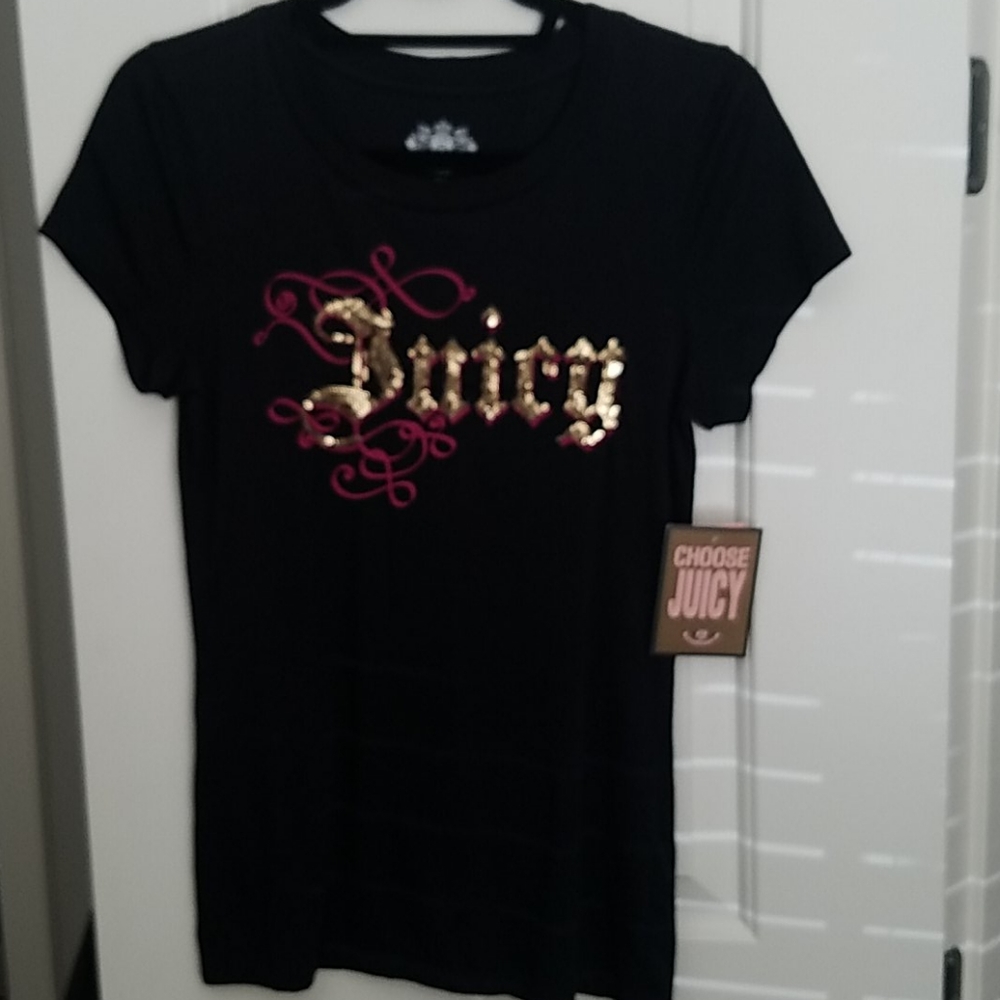 NWT Juicy Couture Tshirt black, gold, pink, sequin